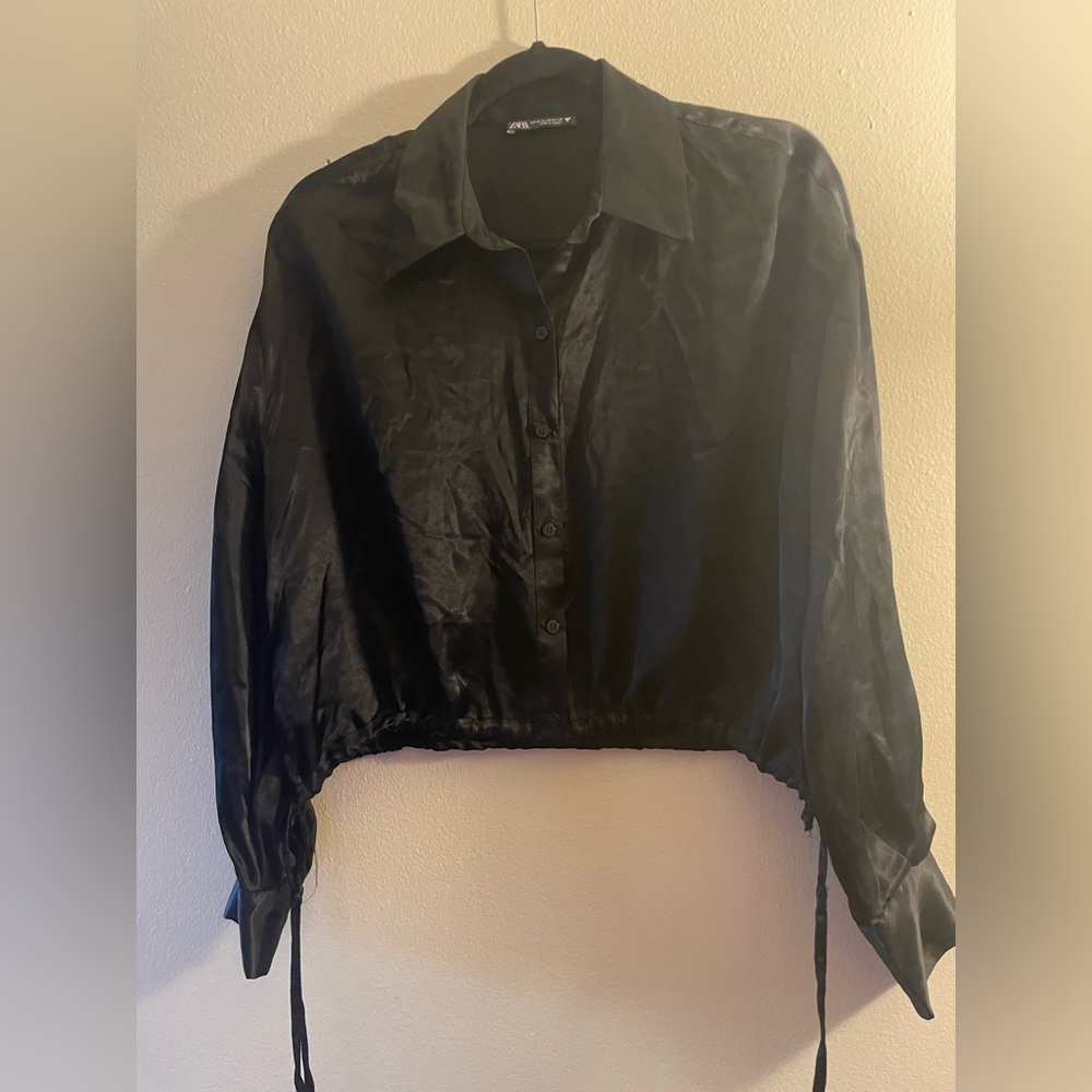 Zara Black satin Button Down Shirt